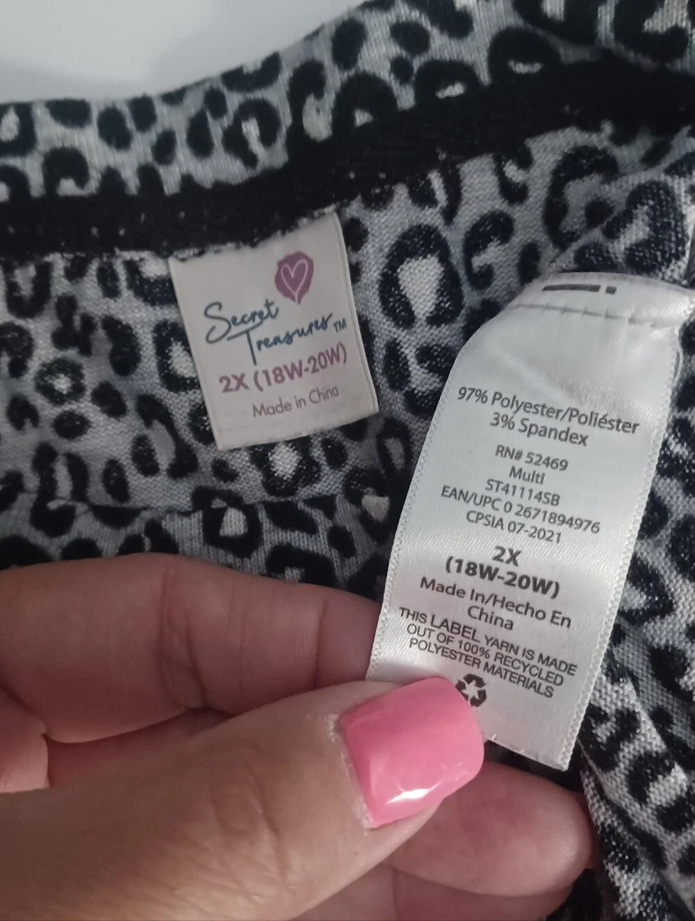 Secret Treasures Leopard Print Pj Top Sz 2X